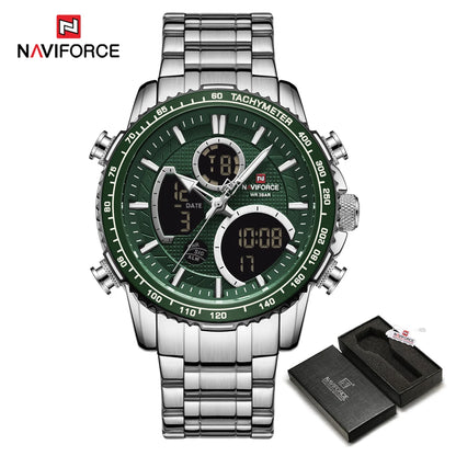 NAVIFORCE sportklocka för män – Original lyxig armbandsur i rostfritt stål, vattentät militärmodell med dubbla displayer