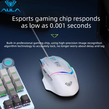 Hot Sale AULA S12 Pro Wired Gaming Mouse 12800 DPI RGB Backlit 8 Programmable Buttons Ergonomic Game Mouse for PC Laptop