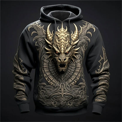 Hoodie de homem com estampado de dragão chinês, padrão de dragão 3D, nova sweatshirt oversized estilo hip hop Harajuku