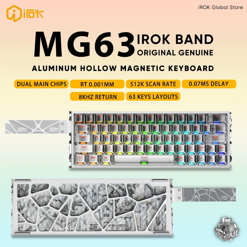 IROK MG63 Hollow Aluminium Gaming Magnetic Mechanical Keyboard 60% RT0.001mm 8KHz 0.07ms 512K RGB Hot Swap Wired Gamer Keyboard