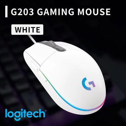 Logitech G102 G203 Wired Gaming Mouse 2.1 Meter Long Cable 8000 DPI RGB Effects for PC Laptop Office Gamer Flexible