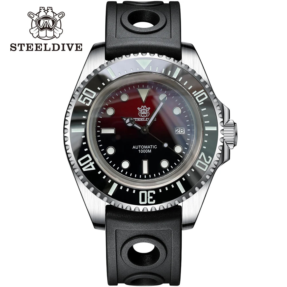 SD1964 Steeldive Brand 2023 Red-Black 45.4MM Men Sapphire Glass Luminous 1000M Waterproof NH35 Dive Watch with Ceramic Bezel