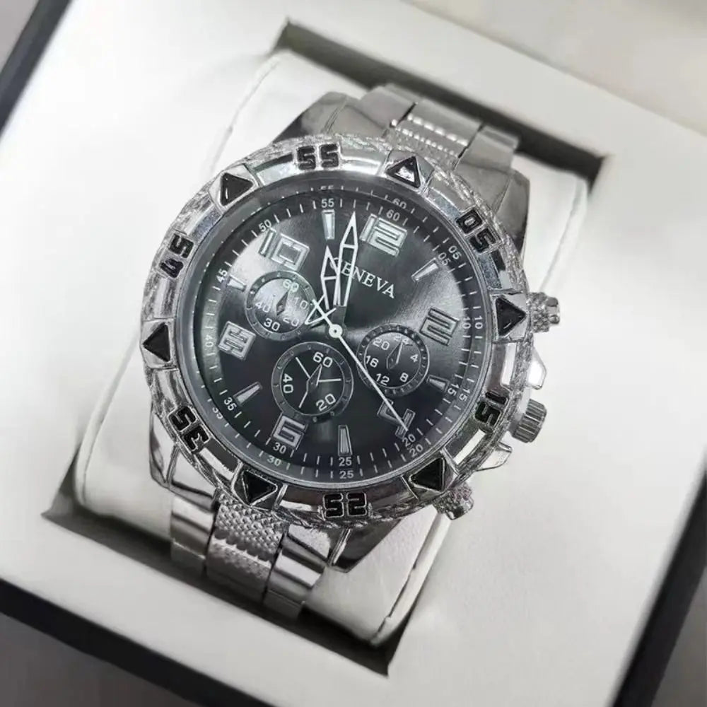 High Quality Stainless Steel Watchband Men Wristwatch Luxury Casual Quartz Watch Large Dial Business Watch
