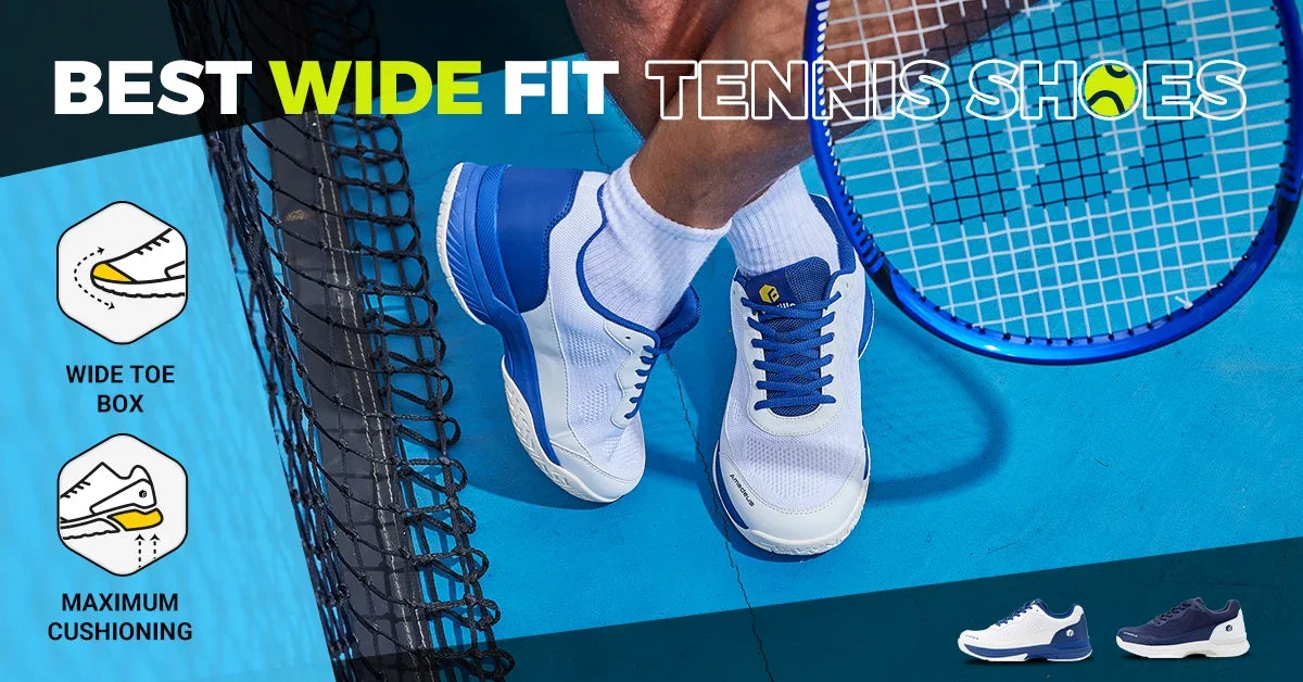 Zapatillas de tenis FitVille para hombre, versión ancha 2E, calzado deportivo profesional de entrenamiento, transpirable y antideslizante, para deportes de raqueta, con soporte para el arco plantar
