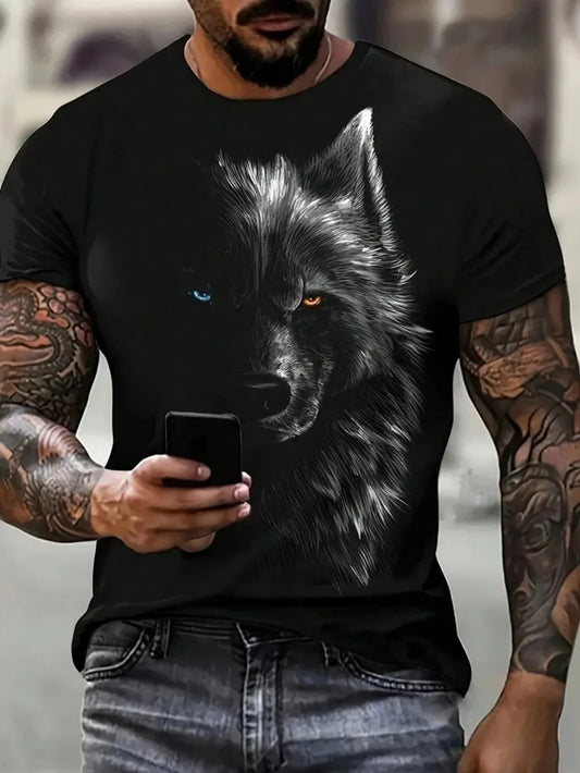 New Men's Wild Wolf Pattern T-shirt Summer Streetwear Outdoor Breathable Casual T Shirt Tops 3D Print Tees Fashion Man Clothes