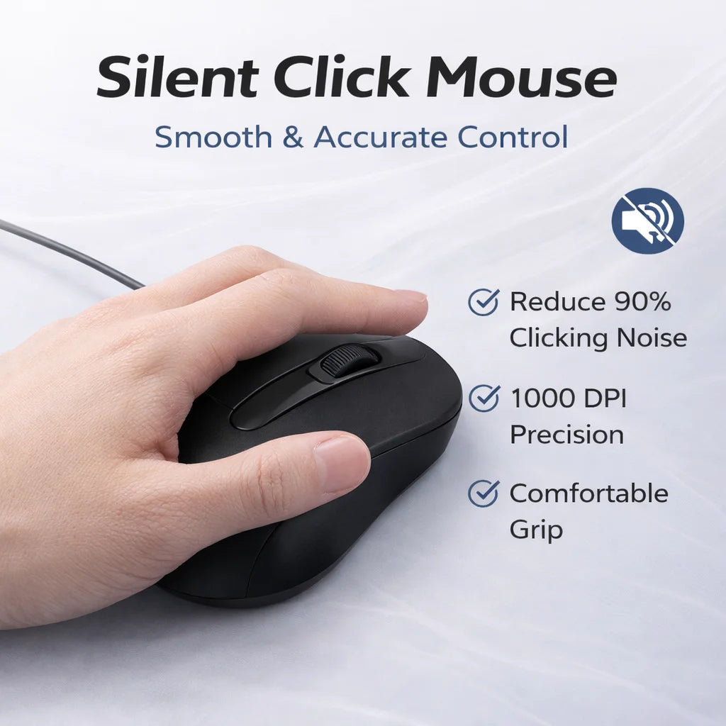 USB C Wired Mouse Silent Click 1000DPI Type-C Mouse For Laptop/Tablet/Phone Compatible with Mac/Windows/Android Plug and Play