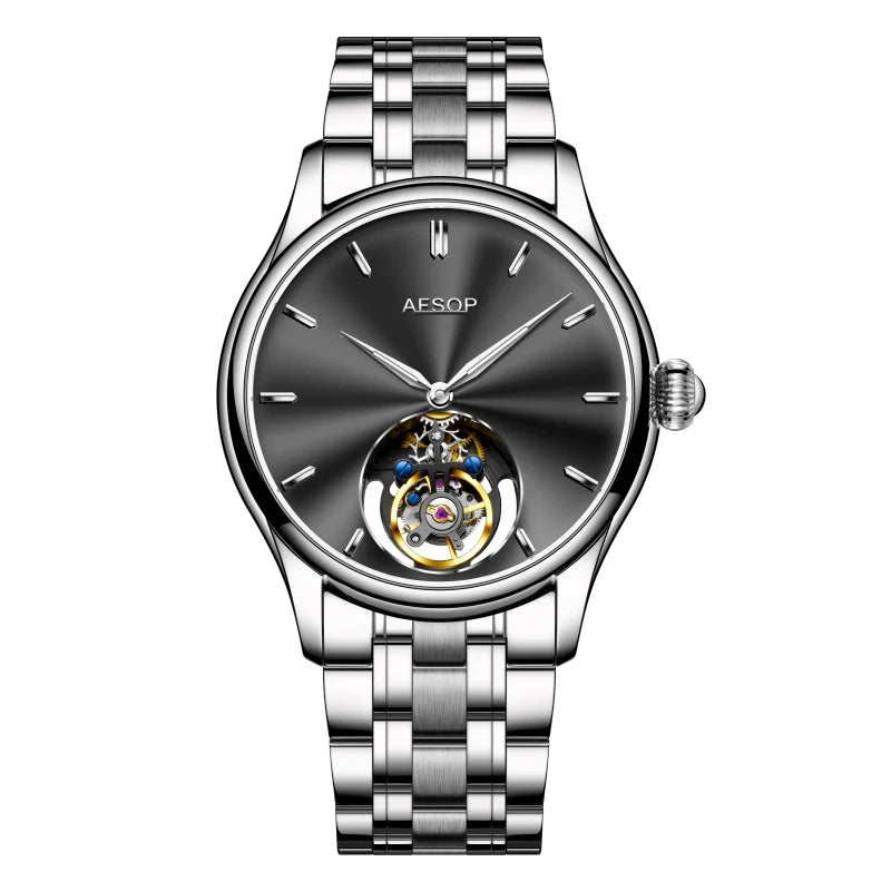 AESOP Mens Mechanical Wristwatches Flying Tourbillon Movement Skeleton Watch for Men Man Luxury Clocks Real Tourbillon Watch