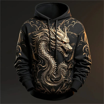 Hoodie de homem com estampado de dragão chinês, padrão de dragão 3D, nova sweatshirt oversized estilo hip hop Harajuku