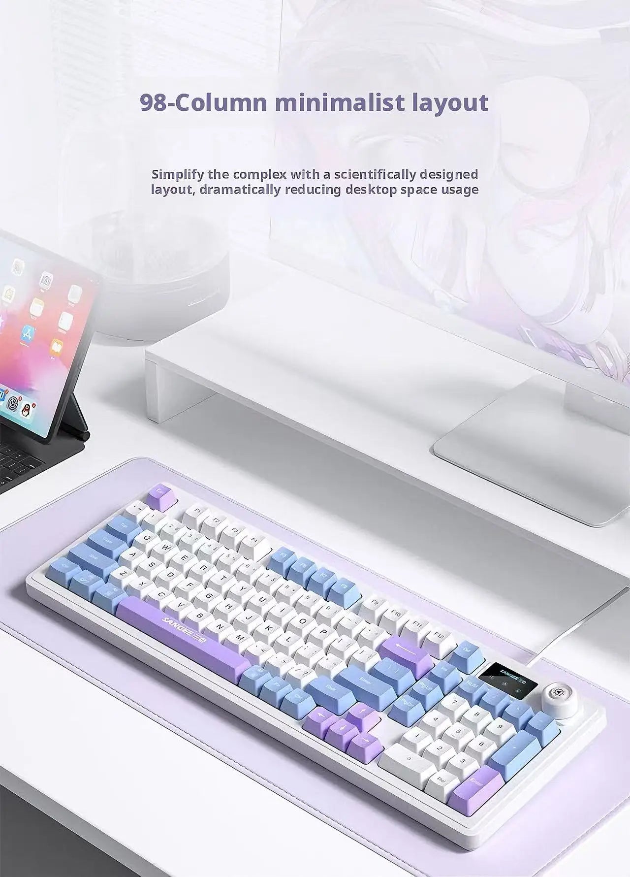 SANGEE Wired 98 Keys Keyboard Mouse Combo with LCD Screen Mechanical Feel RGB Backlit Silent Gaming Office Kit for PC Laptop