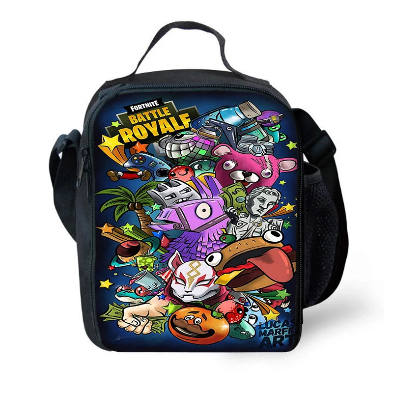 Isolierte Lunchbox für Kinder, großes Fassungsvermögen, Hot-Game-F-FortniteS-Tasche für Jungen, Mädchen und Schüler, für Outdoor-Picknick, wiederverwendbare Thermo-Kühltasche