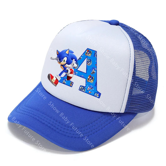 Cartoon Letters A-Z Sonics Boys Girls Baseball Caps Adult Outdoor Sports Breathable Mesh Hat Cute Anime Sunbonnet Birthday Gifts