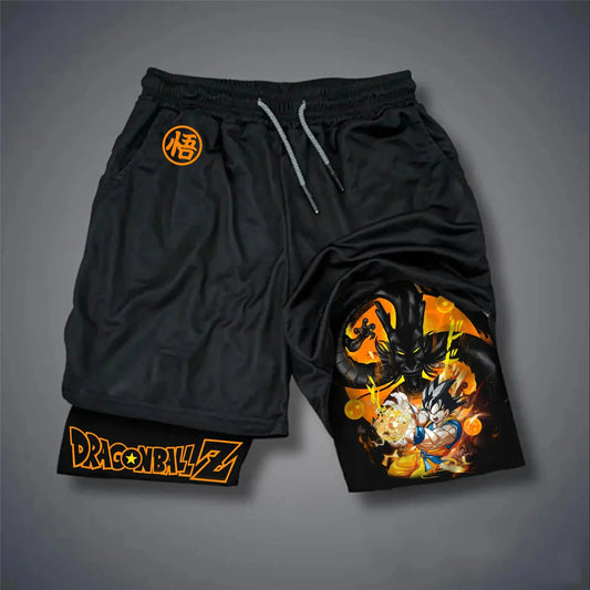 Dragon Ball Z Unisex Casual Anime Streetwear 2-in-1 Shorts Summer Gymnastics Gym Quick Drying Shorts with Drawstring Pocket