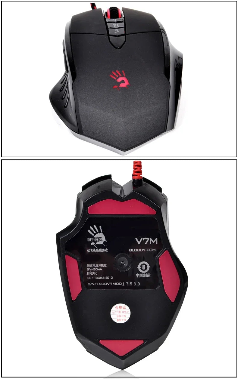 Bloody V7M Wired Mouse RGB Lightweight Ergonomics Design 4000dpi PC Office E-sports Gaming Macro Programming Mouse for CF LOL CS
