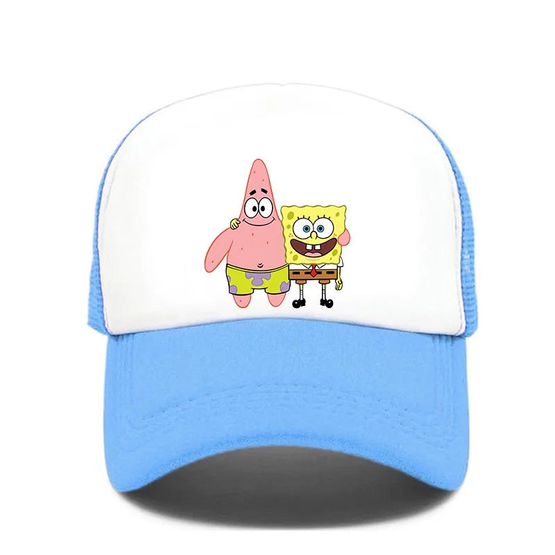 Cappellino da baseball carino con stampa SpongeBob, per uomo e donna, cappellino estivo in rete con protezione solare, cappellino da golf regolabile, cappellino da camionista in stile anime