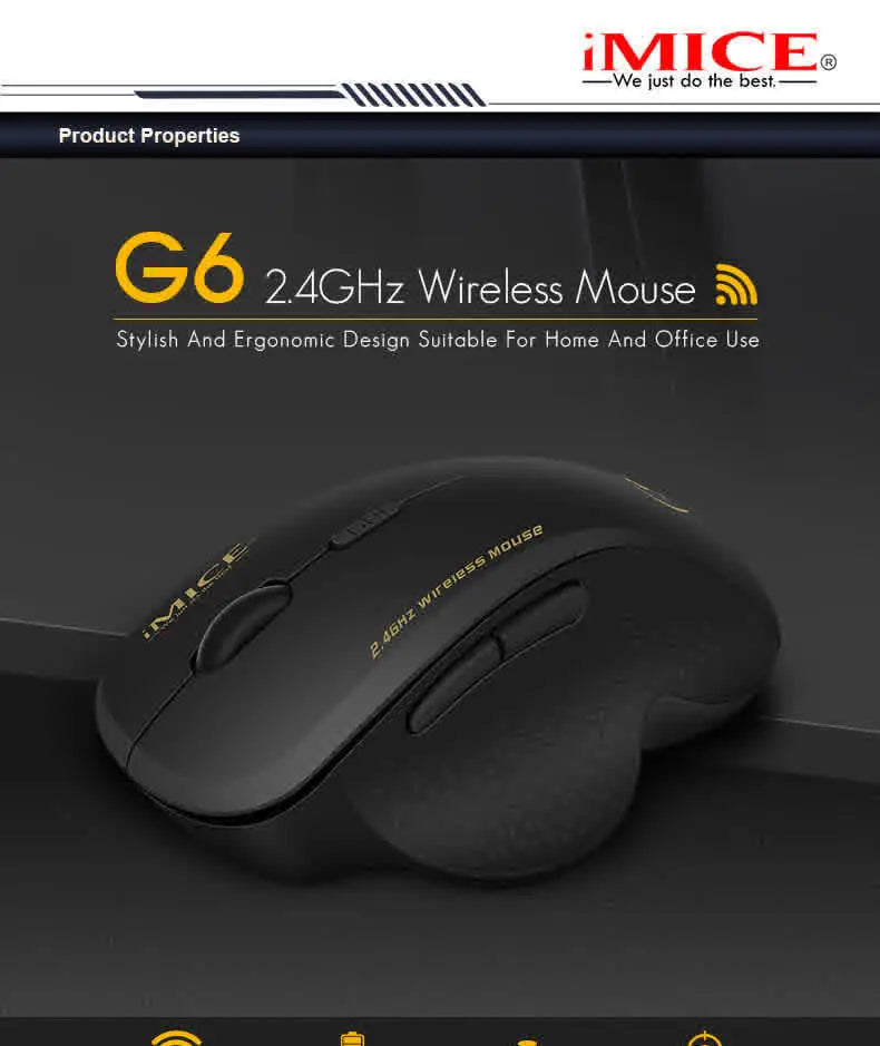 Gaming ABS Wireless Mouse Ergonomic Computer IMICE Mouse 2.4Ghz Gamer PC Optical Mouse With USB Receiver 1600 DPI For Laptop PC