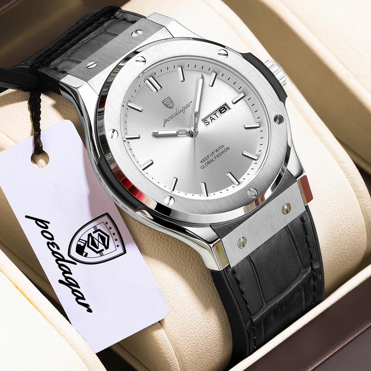 POEDAGAR herenhorloge – Origineel model, zakelijke stijl, waterdicht, siliconen band, datum- en dagweergave, quartz uurwerk, trendy luxe horloge.