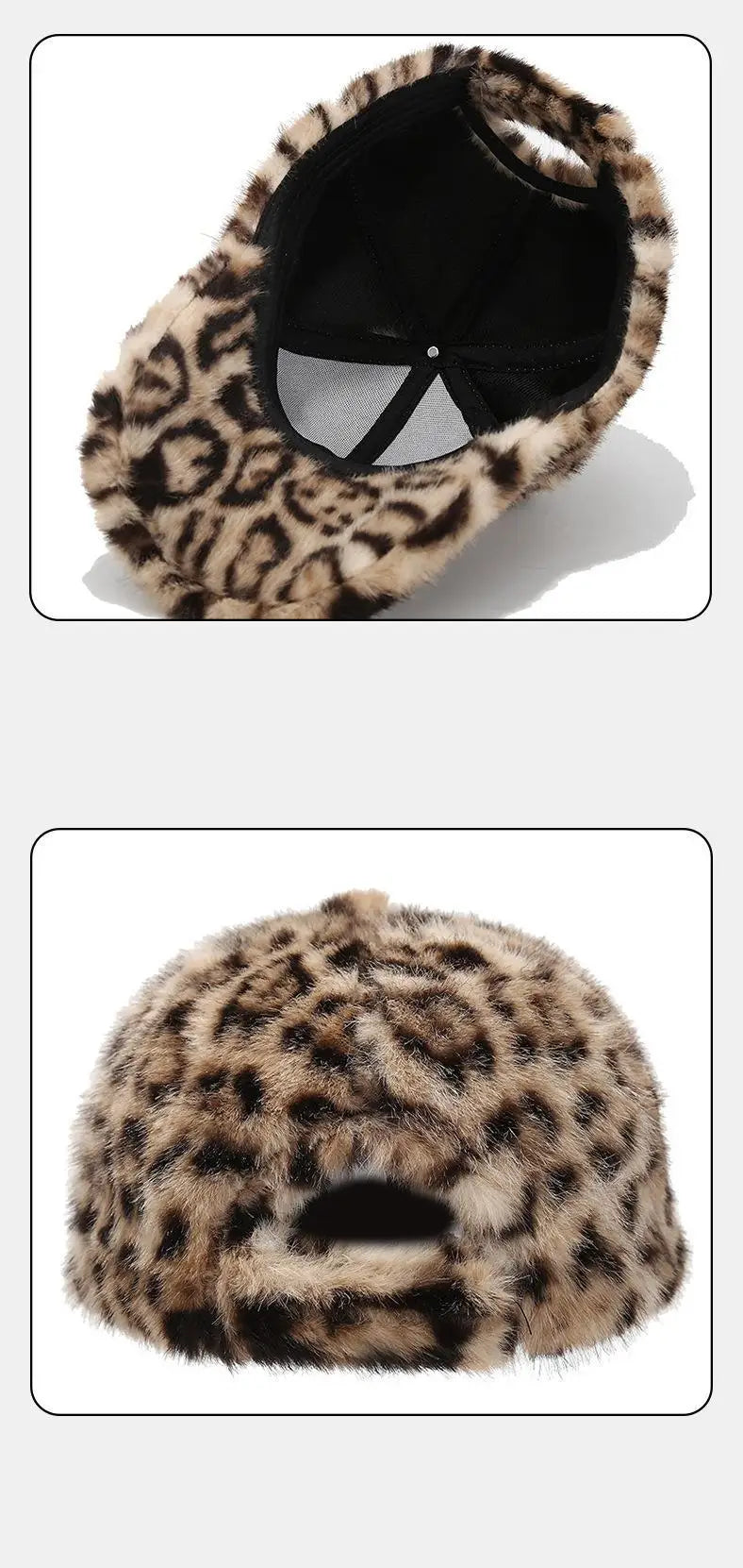 Casquette de baseball imprimé léopard pour femme, en fausse fourrure douillette, chaude pour l'hiver, casquette vintage d'extérieur à visière rabattable pour femme