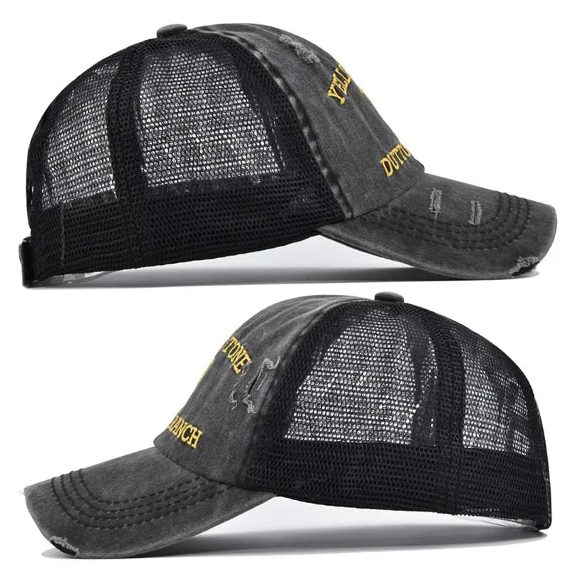 Summer Yellowstone Dutton Ranch Hat Cross Ponytail Baseball Cap Distressed Outdoor Embroidery Sunscreen Hat Solid Color Cap