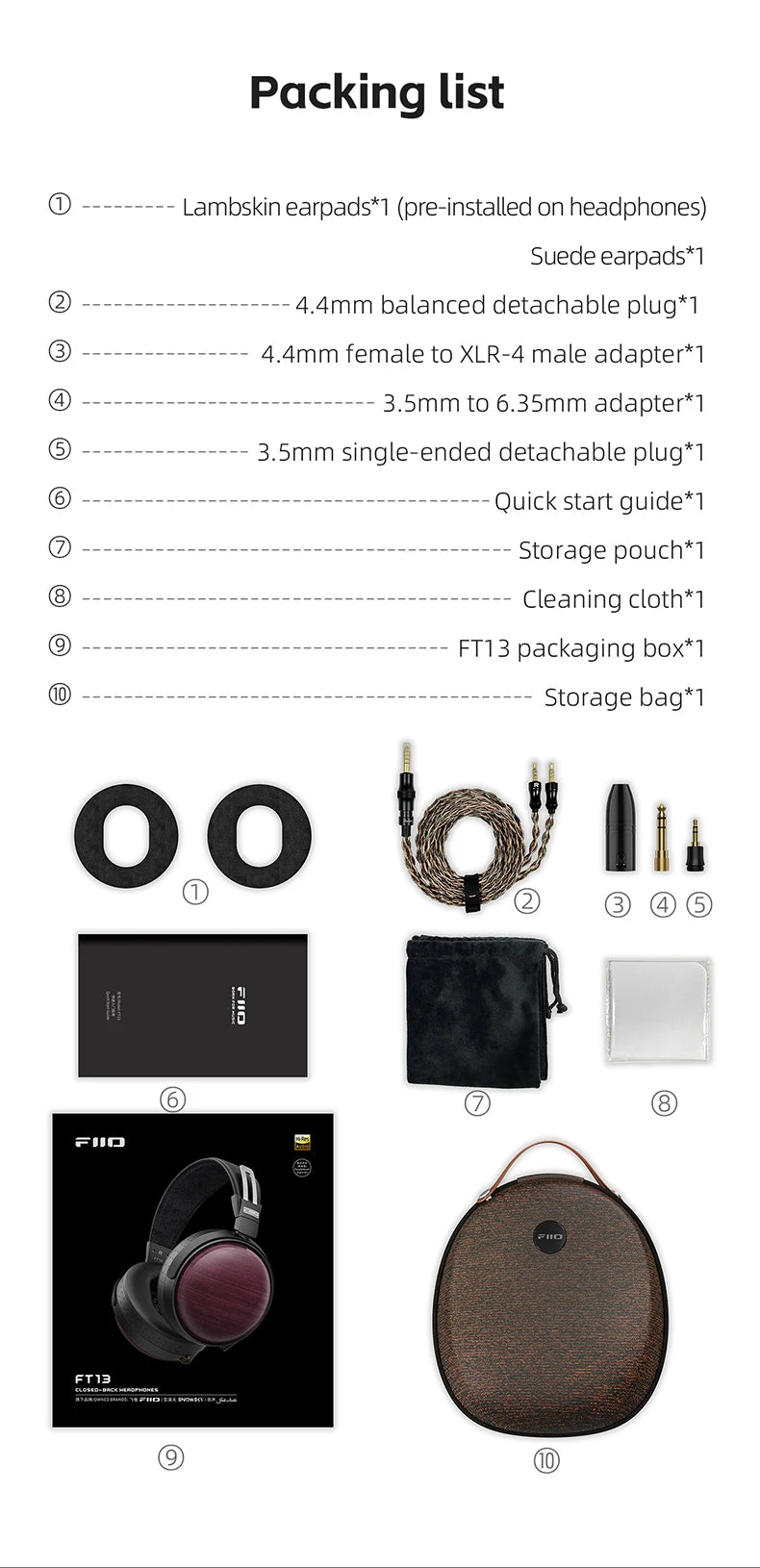 FiiO FT13 Audiophile Closed-Back Headphones Hi-Res Audio Wired HiFi Headphone