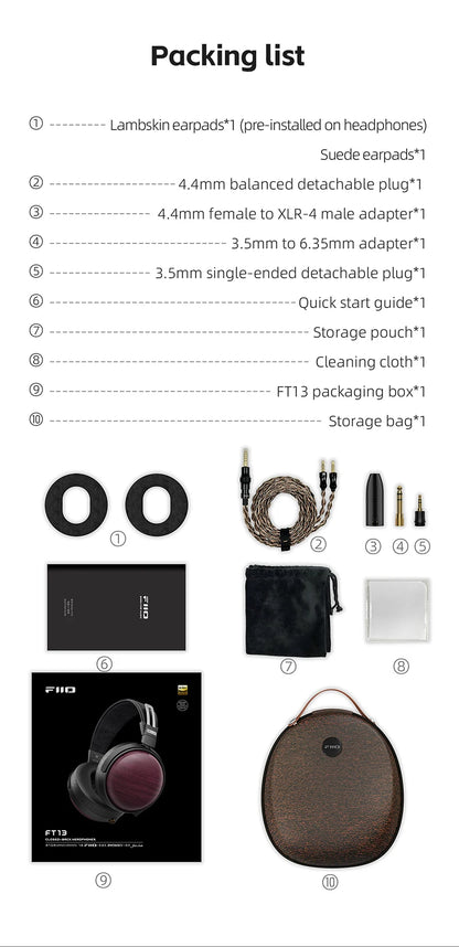 FiiO FT13 Audiophile Closed-Back Headphones Hi-Res Audio Wired HiFi Headphone
