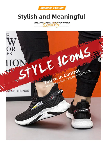 Hot Sale of the Season New Men's Running Shoes Breathable Lightweight Knitted Lace-Up Sports Sneakers Fashionable Korean Style
