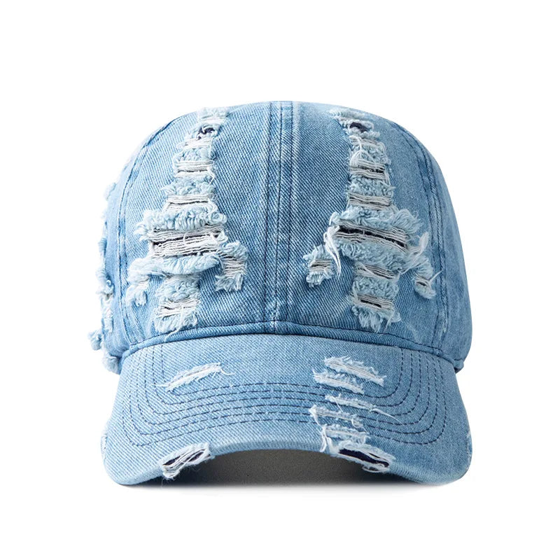 Vasket denim-baseballkasket til kvinder og mænd, solbeskyttende, åndbar forårs- og sommerhat, vintage snapback-kasket til kvinder