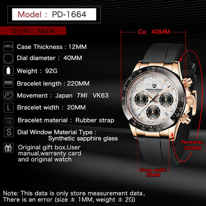 2026 New PAGANI DESIGN PD-1664 Meteorite Dial Fashion Men Quartz Wristwatches 100M Sapphire Glass Chronograph relogio masculino