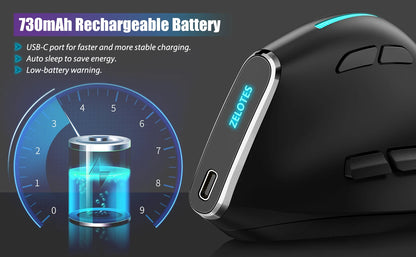 Lefon F26C Vertical Mouse Wireless with OLED Screen Bluetooth Ergonomic Mouse Optical Rechargeable Gaming Mice for PC Laptop