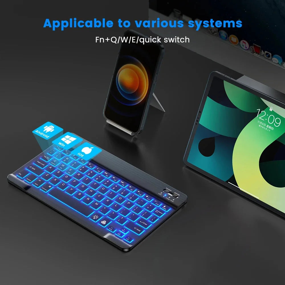 Mini Backlit RGB Bluetooth Wireless Keyboard 2.4G Mouse For Tablet Cell Phone Windows Android iOS Ultra Light Slim iPad Keyboard