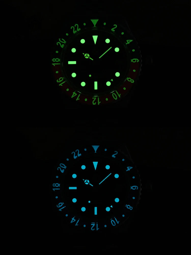 San Martin NH34 40mm GMT Luxury Sports Style Full Luminous Bidirectional Sapphire Bezel Automatic Mechanical Watch 20 Bar SN0005