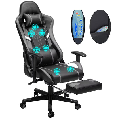 Massage Gaming Chair 7-Point Adjustable Seat Height Ergonomic Office Chair with Footrest and Lumbar Support GC-RC03 Chairs