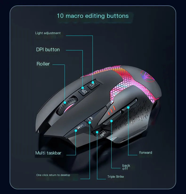 Wired Game Mouse 12000 DPI Adjustable Macro Programming RGB Backlight Ergonomics Design Fire Key E-sport Mause Gaming PC Mice