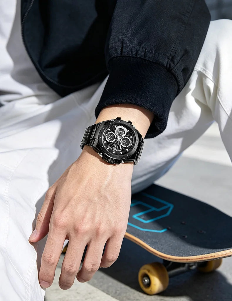 Montre pour homme SMAEL 8160 – Modèle sport militaire, analogique et numérique, en acier inoxydable – Étanche, avec affichage LED, alarme, chronographe et chronomètre