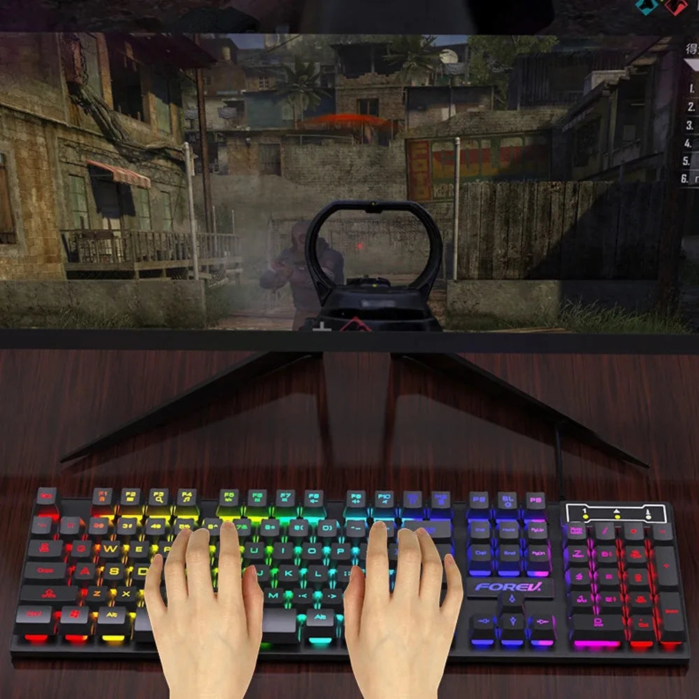 104Keys Wired Keyboard RGB Colorful Gaming Keyboard USB Wired Keyboard Standard Keyboard for PC Laptop Android Windows Mac OS