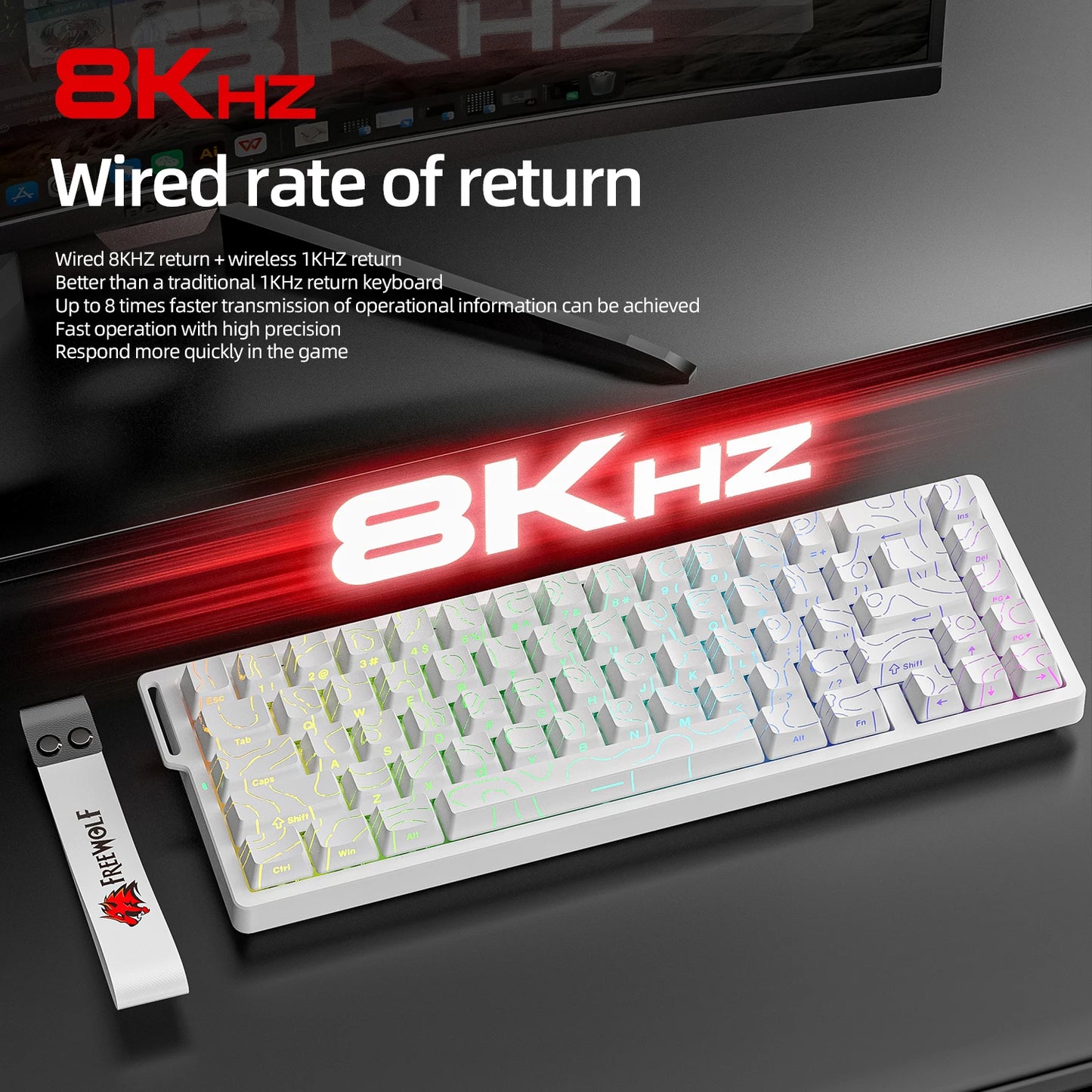 FREEWOLF F68 F68PRO Magnetic Gaming Keyboard Mechanical Wired for Pro Gaming 0.01mm Rapid Trigg 8000Hz SOCD/RS 0.1ms 128K Rate
