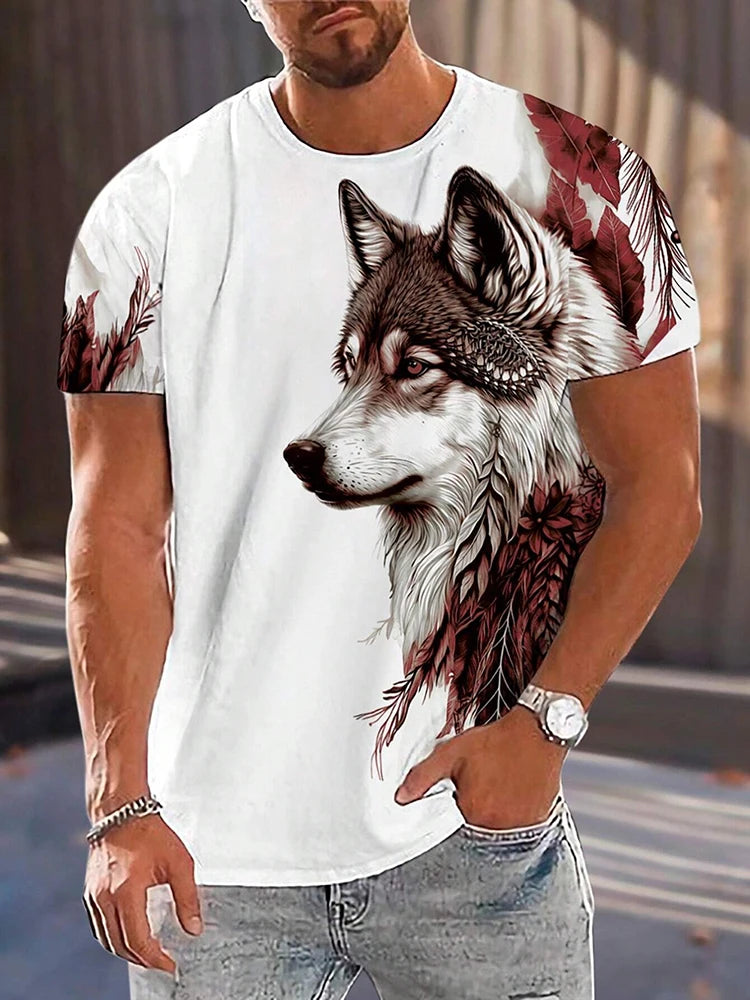 Different Pupil Wolf Print Men's T-shirt Daily Casual Urban Street Fashion Short-sleeved Summer Outdoor Sports Tee