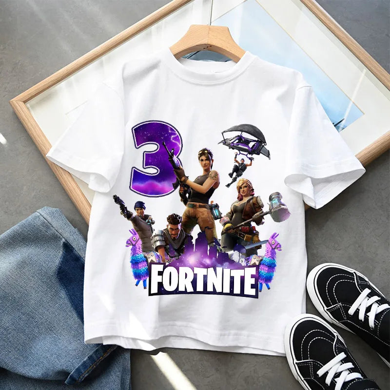 Fortnite Kids T-shirts Birthday Number 1-10 Printed T-shirt Boys Summer Casual Short Sleeves Sports Tops Children's Clothing