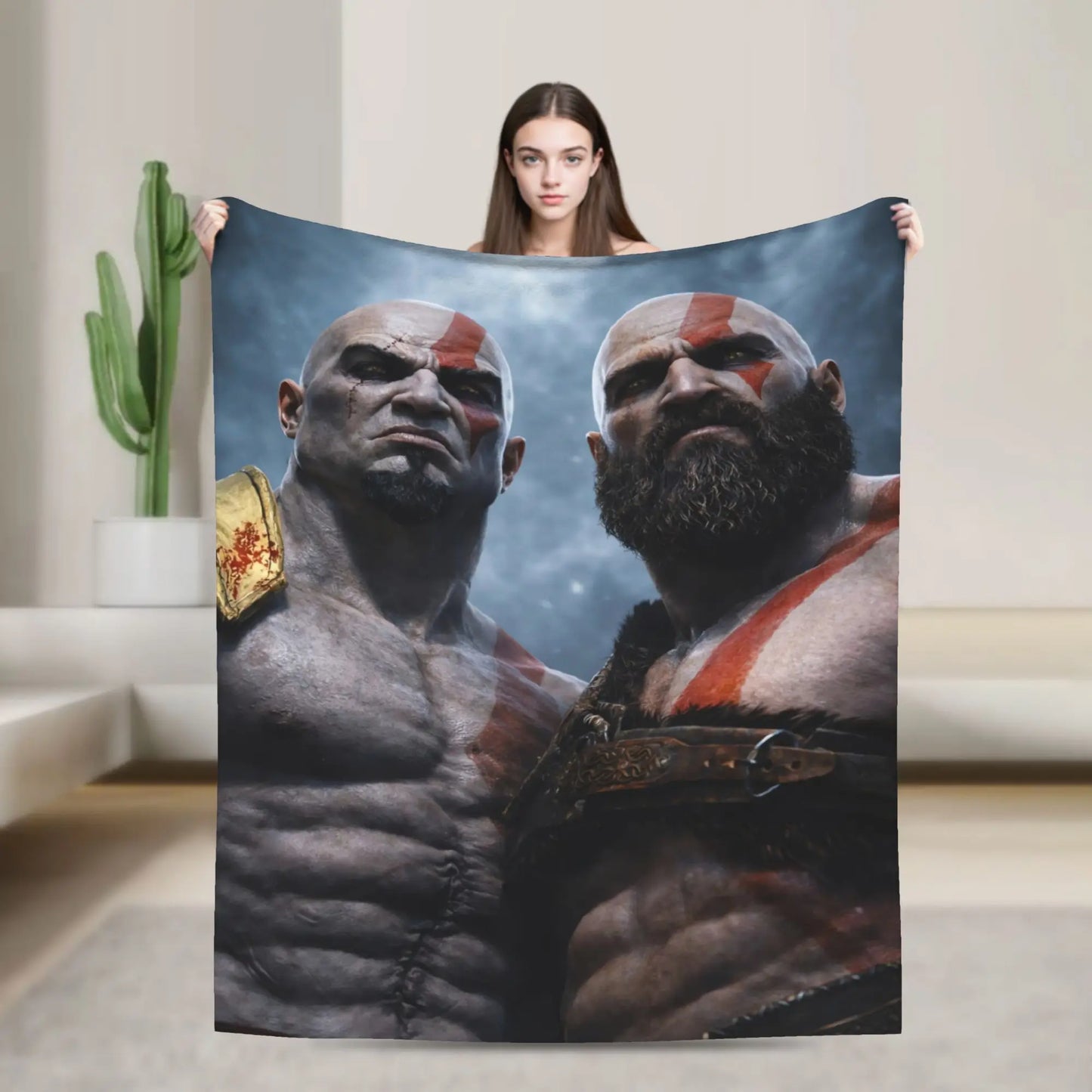 God of War Game Gamers Kratos Warm Blanket  Decorative Plush Throw Blanket Funny Couch Bed Flannel Bedspread Sofa Bed Cover