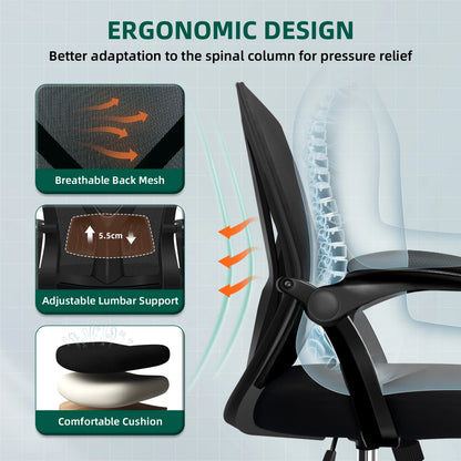 Daccormax Ergonomic Office Chair, Adjustable Lumbar Support, Swivel Heavy-Duty Rolling, Padded Armrests, Multi-Tilt for Relax.