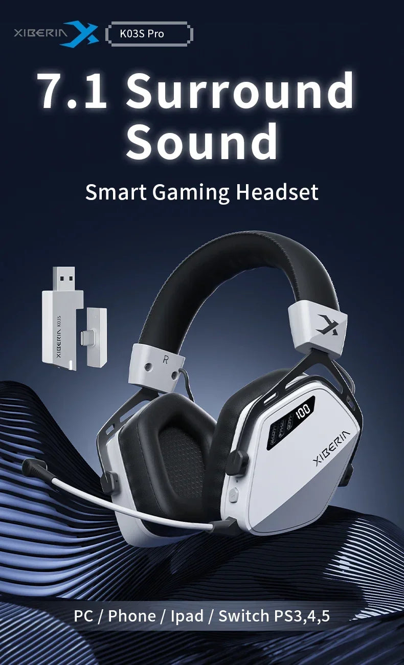 XIBERIA Wireless Gaming Headphones K03S Pro 7.1 Surround Sound 2.4GHz 4 Mode Headsets Gamer 2000mAh Battery Low Latency IEM