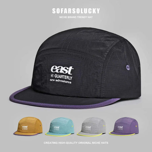 Quick Dry 5 Panel Cap Men Women Lightweight Breathable Camper Hat Outdoor Hiking Running Baseball Caps Contrast Color Flat Brim