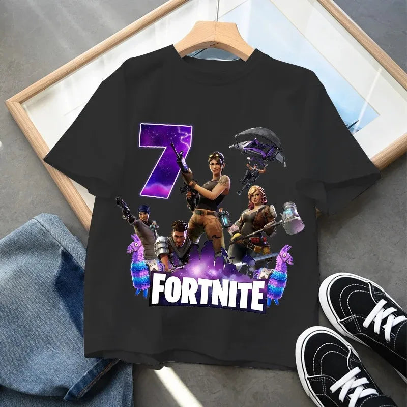Detské narodeninové tričko Fortnite s číslom pre dievčatá a chlapcov, letné detské bavlnené tričko s krátkym rukávom na párty, darček pre batoľa