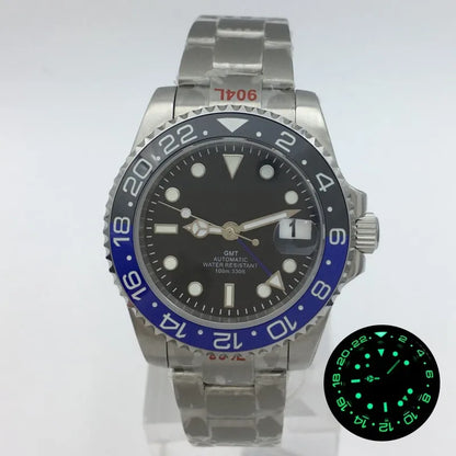 BLIGER 40mm NH34 GMT Watch For Men Mechanical Wristwatch Luminous Bezel Sapphire Glass Stainless Steel Bracelet Reloj Hombre
