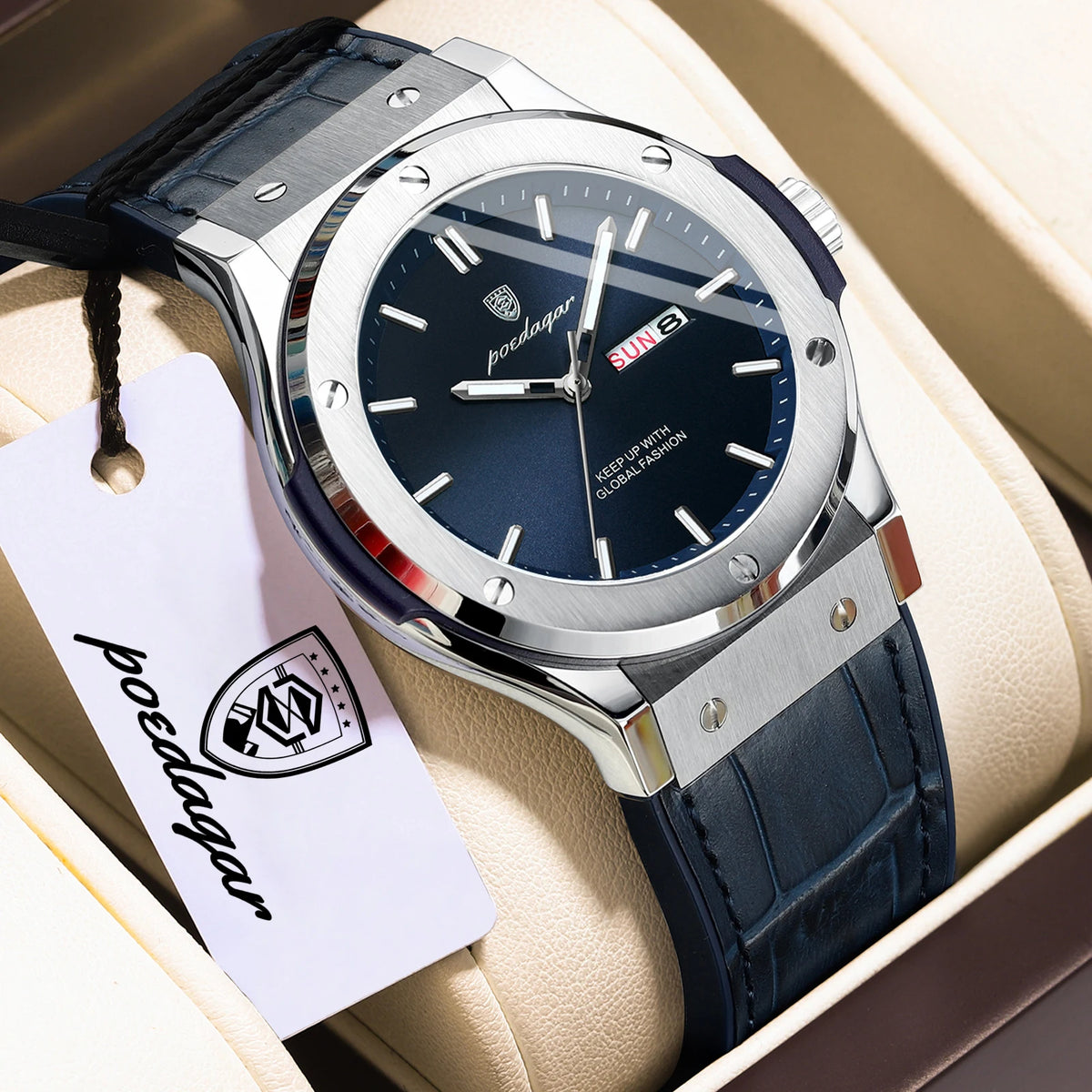 POEDAGAR herenhorloge – Origineel model, zakelijke stijl, waterdicht, siliconen band, datum- en dagweergave, quartz uurwerk, trendy luxe horloge.