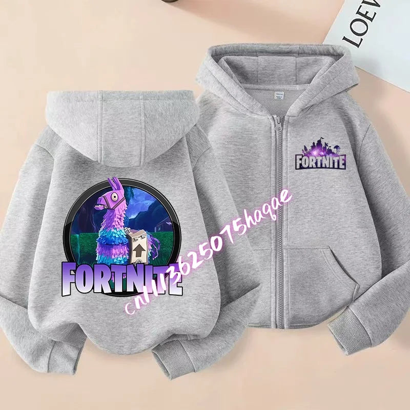 Nová detská mikina Fortnite so zipsom, kreslený anime štýl, ležérna a priedušná mikina s kapucňou pre chlapcov, kabát/bunda, jar 2026, detské oblečenie