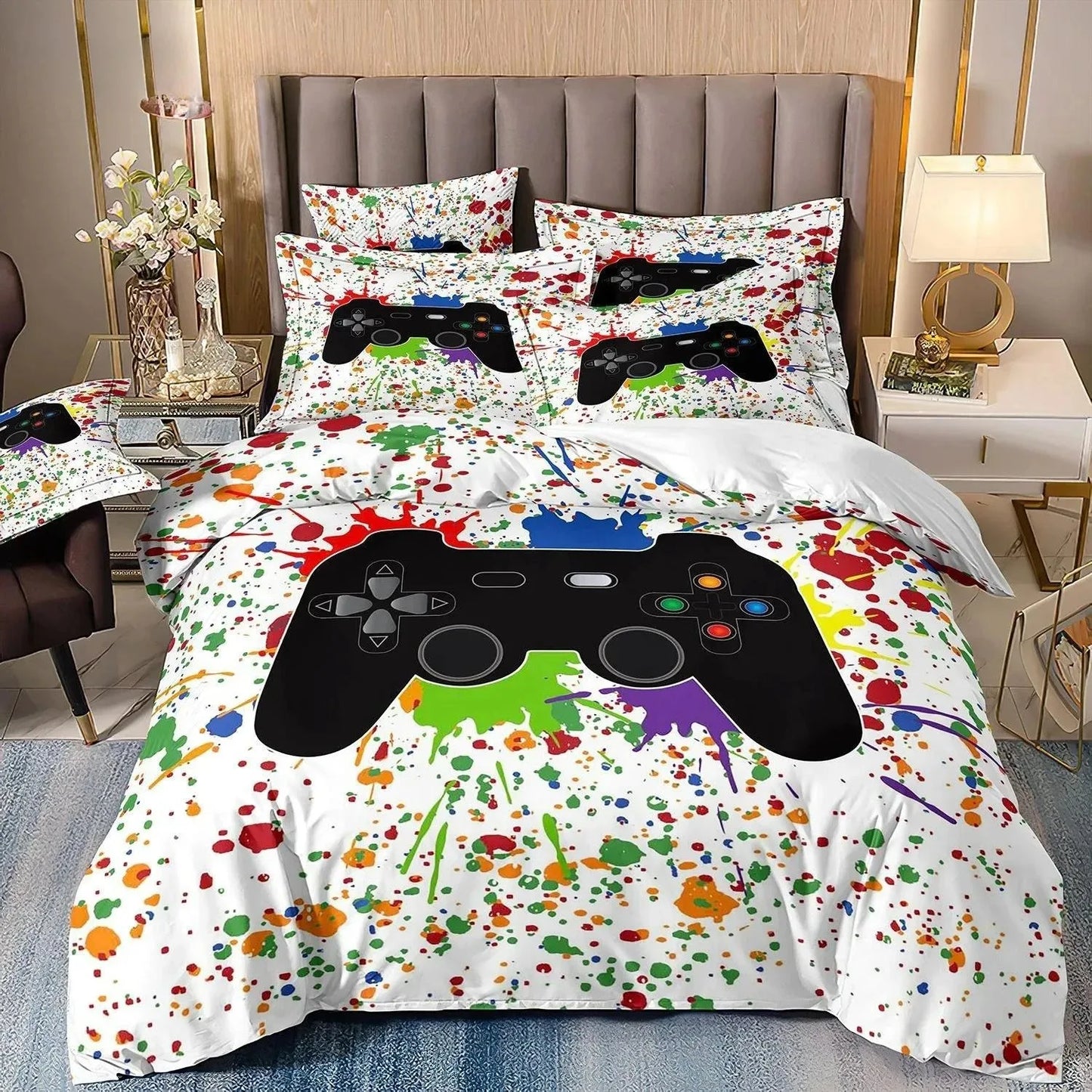 Gamer-Bettwäsche-Set für Jungen und Kinder, Gaming-Bettbezug-Set Queen, Videospiel-Deckenbezug, Bettwäsche-Set mit Playstation-Designs für Teenager und Männer