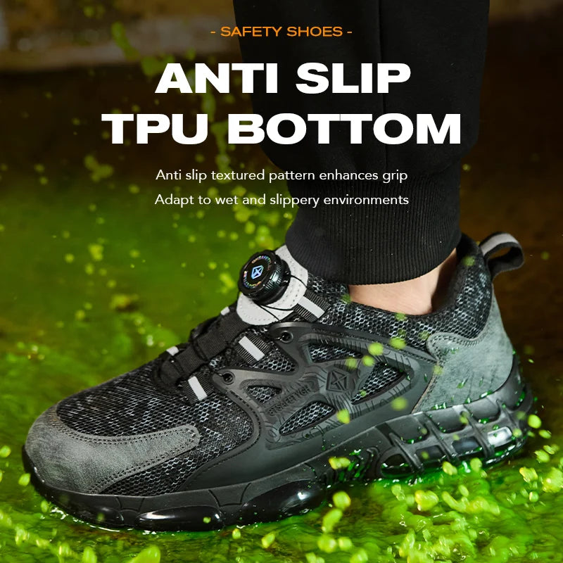 Size 47 48 Work Safety Shoes Men Reflective Design Steel Toe Shoes Rotation Button Work Sneakers Protective Safety Boots
