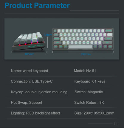 E-YOOSO Hz-61 RGB USB Mini 8K RT Mechanical Gaming Keyboard Magnetic Switch 61 Key Wired for Computer PC Laptop detachable cable