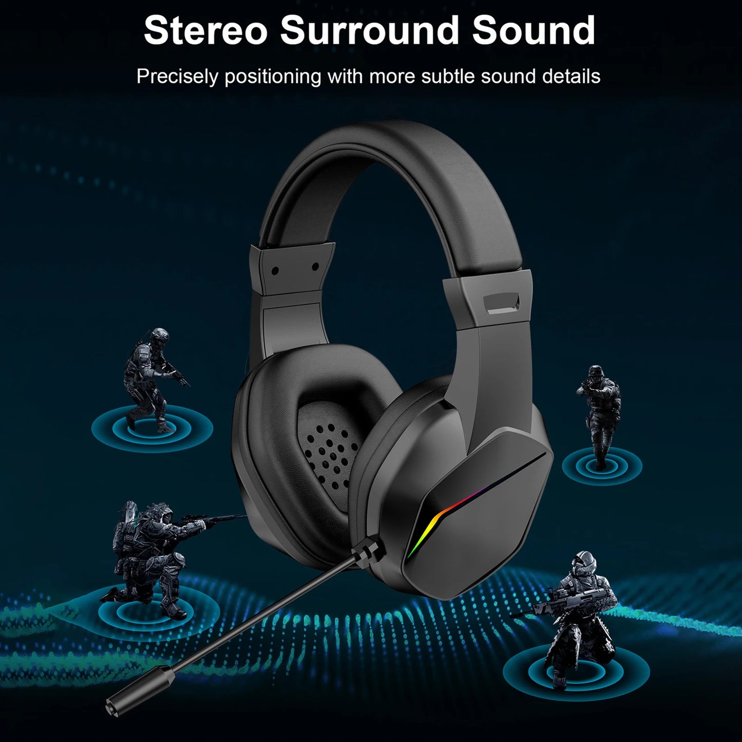 Wireless BT Gaming Headset with LED Lights, Low Latency Gaming Headphones, 40mm Drivers, Over-Ear Gaming Earphones with Omnidire