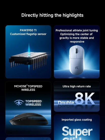 MCHOSE A7 V2 Ultra Wireless Gaming Mouse Pixart3950Ti Flagship Sensor Super 20000FPS for Accurate Tracking Support Web Driver